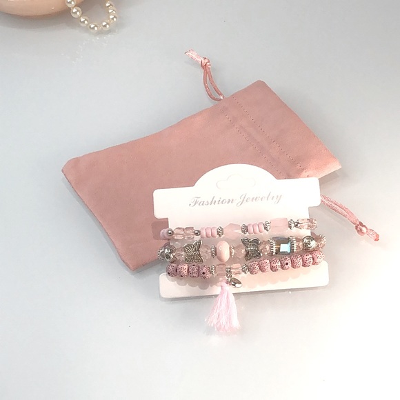 Pink Bohemian Butterfly Multi Layer Bracelets with Jewelry Pouch Gift Bag - Picture 3 of 5